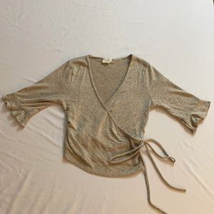 Caution To The Wind cute criss cross top in taupe. M